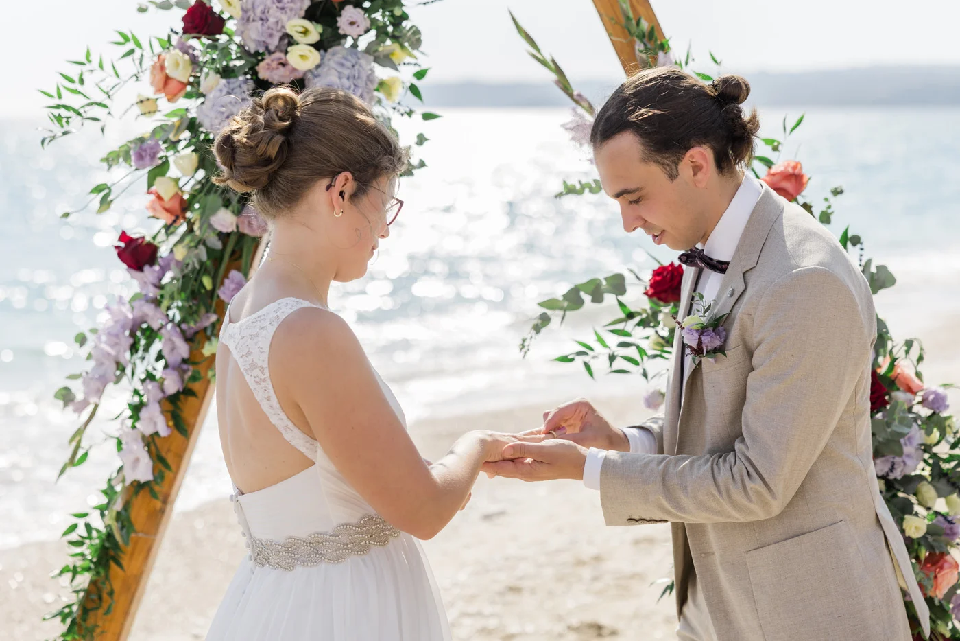 beach wedding kefalonia bride and groom